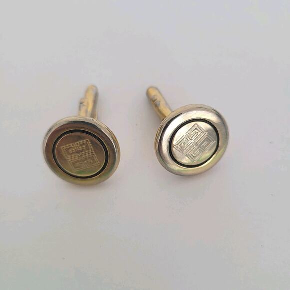 Givenchy Cufflinks Set Gold Round Tone Logo Vintage Designer - Picture 1 of 4